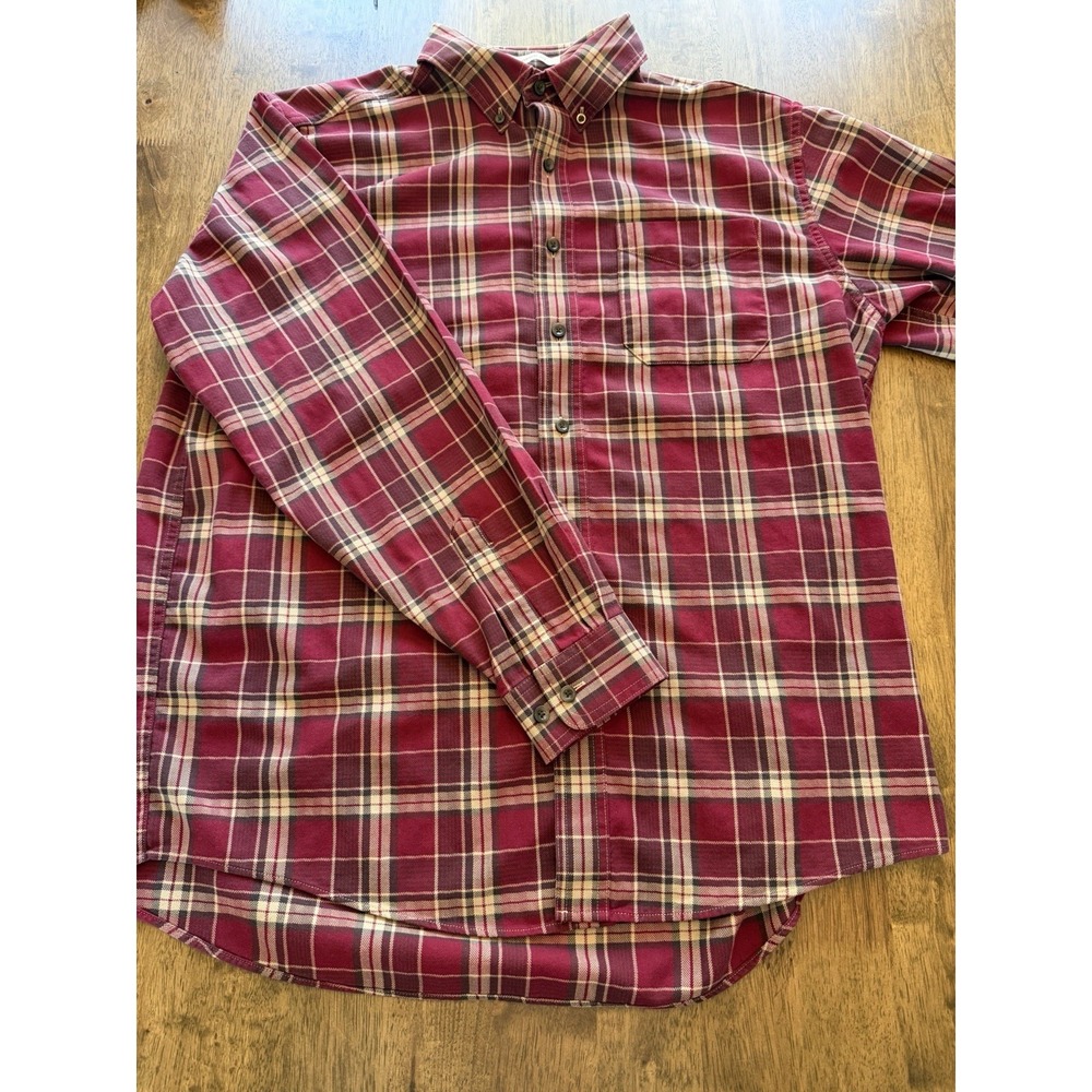 L.L.Bean Men's L Traditional Fit Red Plaid Button-Down Cotton Shirt